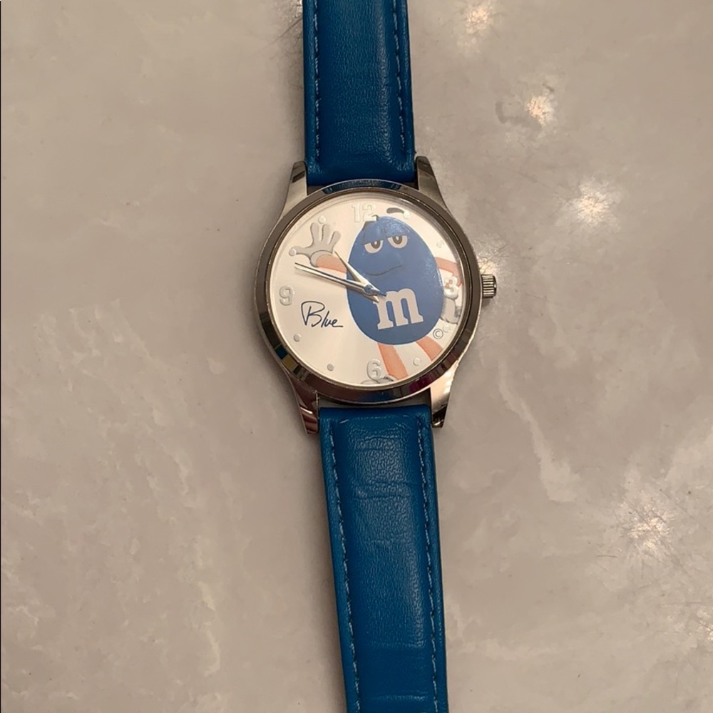 Blue leather silver m&m watch 2008